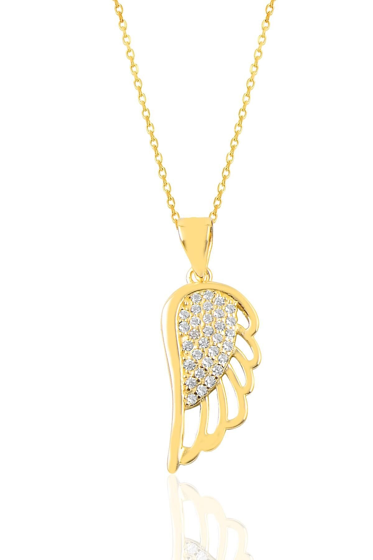 Gümüş altın yaldızlı zirkon taşlı zerafet kanat kolye SGTL12630GOLD