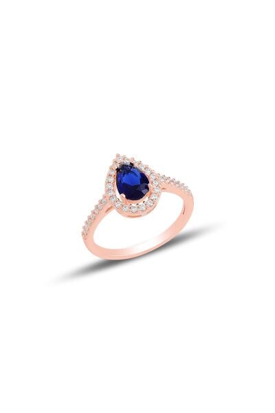 Gümüş rose safir taşlı damla modeli yüzük SGTL11514LACIVERT