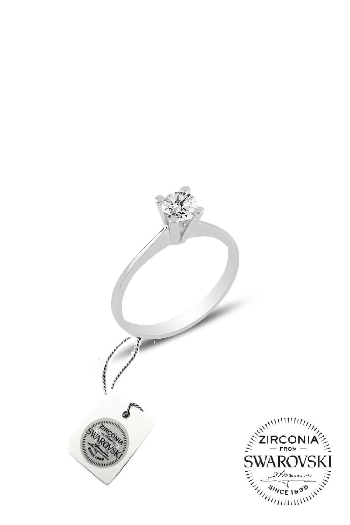 Gümüş Swarovski tek taş yüzük SGTL20506