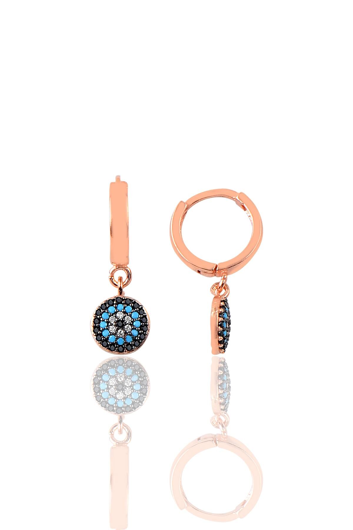 Gümüş taşlı nazar modeli halka küpe SGTL9614