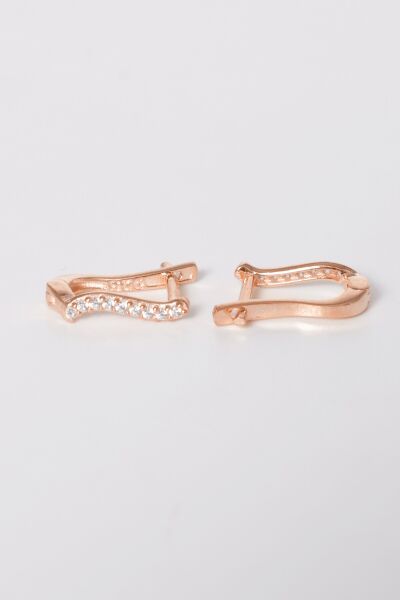 925 ayar gümüş küpe rose zirkon taşlı dalgalı j model küpe SGTL13164ROSE