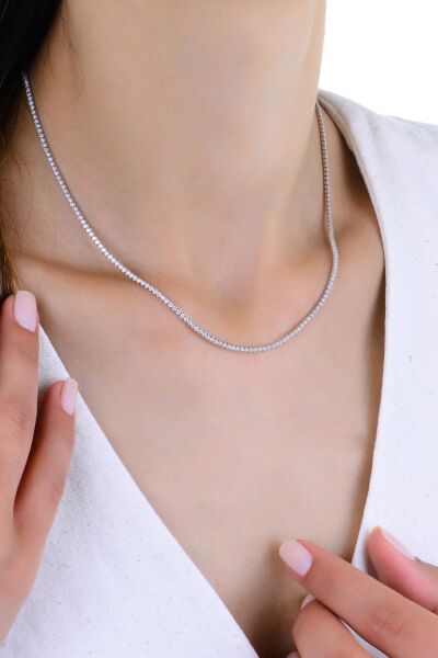 Gümüş beyaz altın rodajlı pırlanta modeli zirkon taşlı su yolu kolye SGTL12954RODAJ