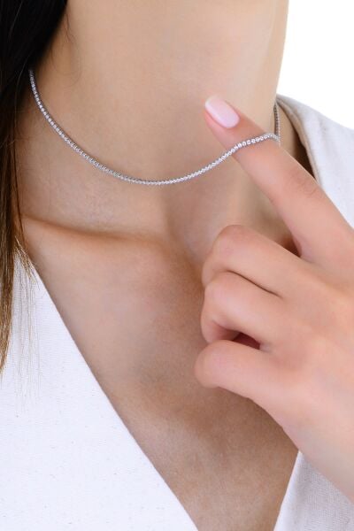 Gümüş beyaz altın rodajlı pırlanta modeli zirkon taşlı su yolu kolye SGTL12954RODAJ