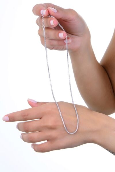 Gümüş beyaz altın rodajlı pırlanta modeli zirkon taşlı su yolu kolye SGTL12954RODAJ