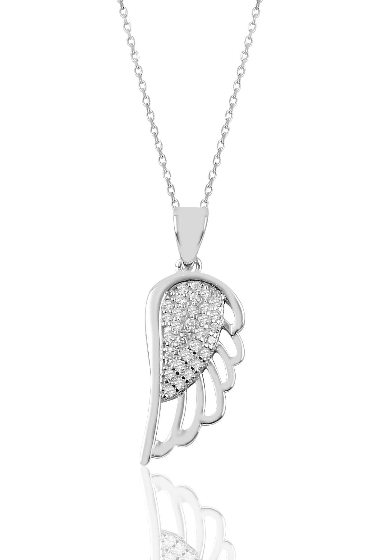 Gümüş rodyumlu zirkon taşlı zerafet kanat kolye SGTL12630RODAJ