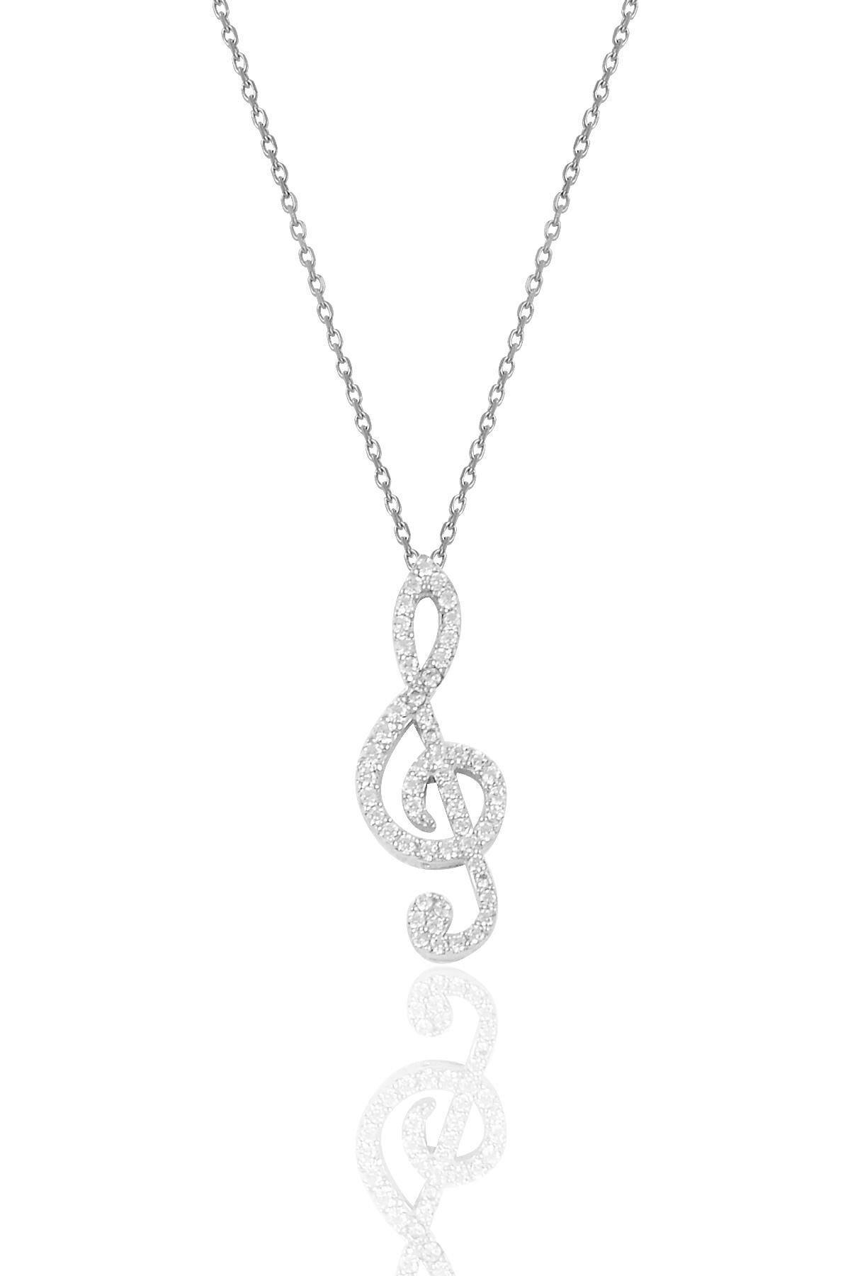 Gümüş rodyumlu zirkon taşlı sol anahtar kolye SGTL10231