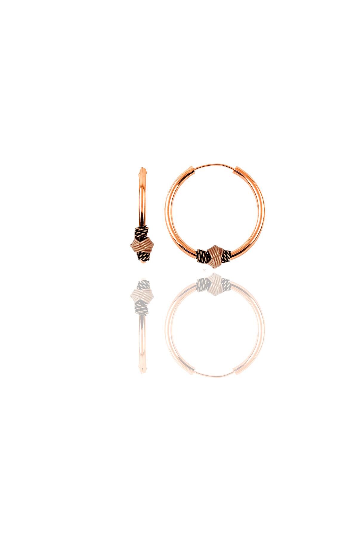 Gümüş rose 17 mm işlemeli halka küpe SGTL11266ROSE