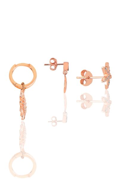 Gümüş rose zirkon taşlı güneş kombin üçlü küpe seti SGTL11795BEYAZ