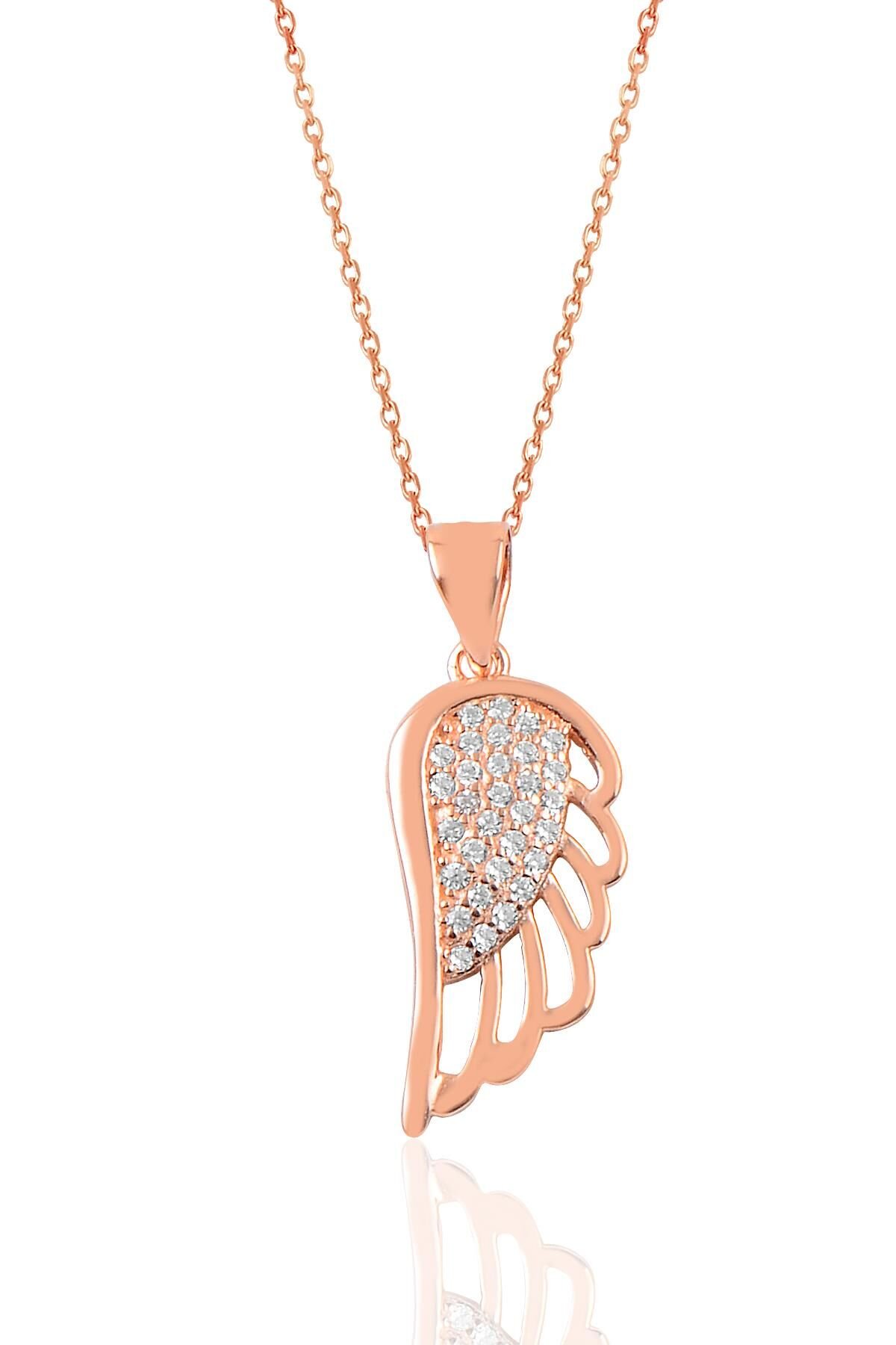 Gümüş rose zirkon taşlı zerafet kanat kolye SGTL12630ROSE