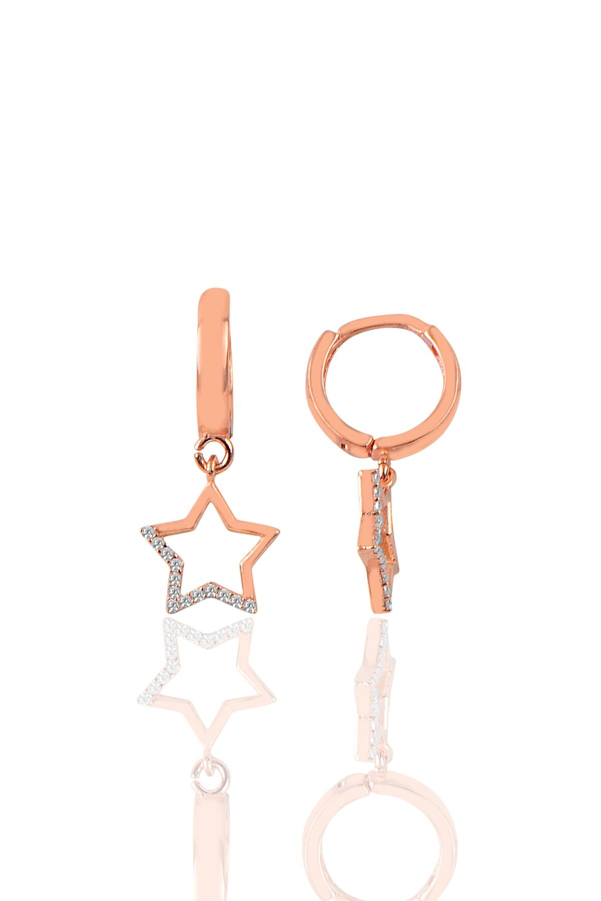 Gümüş taşlı yıldız modeli halka küpe SGTL9616