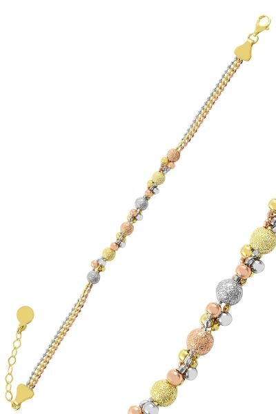 Gümüş altın yaldız, rodaj ve rose renkli   üçlü italyan zincirli  dorissa dorica bileklik  SGTL11315RENKLI