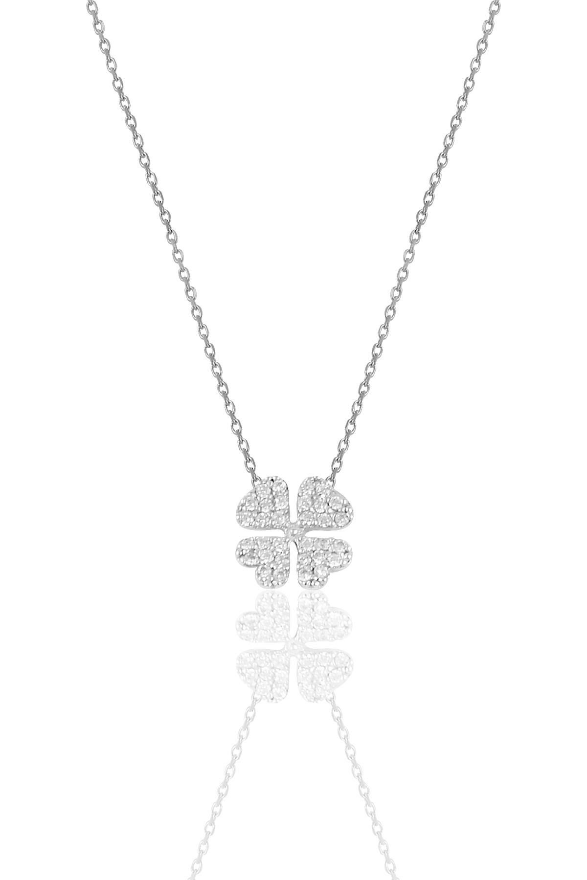 Gümüş rodyumlu zirkon taşlı yonca kolye SGTL10232