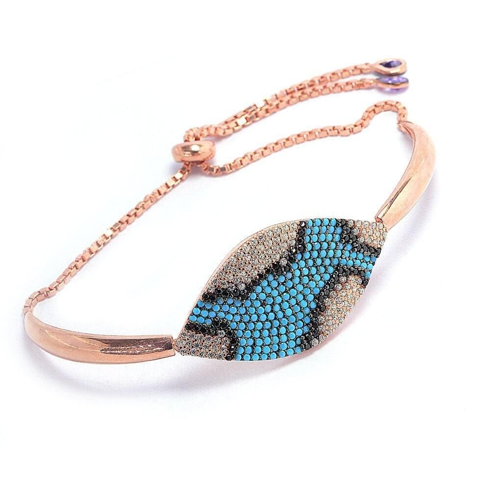 turkuaz ve zirkon taşlı asansörlü bileklik SGTL4260