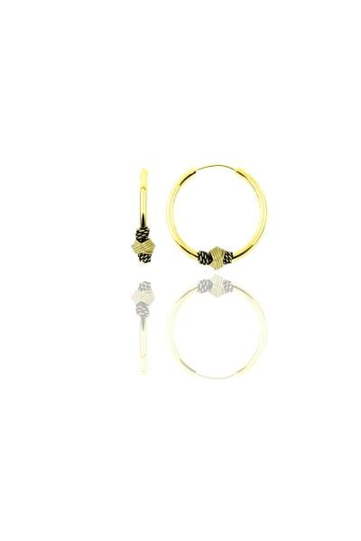 Gümüş altın yaldızlı 17 mm işlemeli halka küpe SGTL11266GOLD