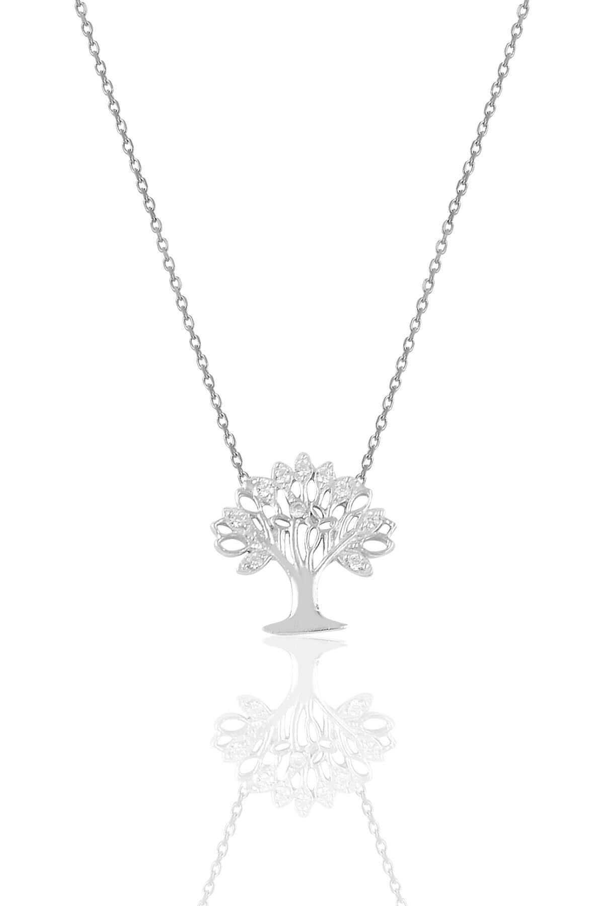Gümüş rodyumlu zirkon taşlı hayat ağacı kolye SGTL10233