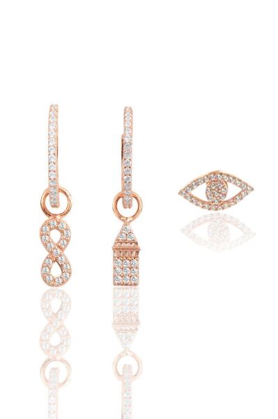 Gümüş rose zirkon taşlı kombin üçlü küpe seti SGTL11793ROSE