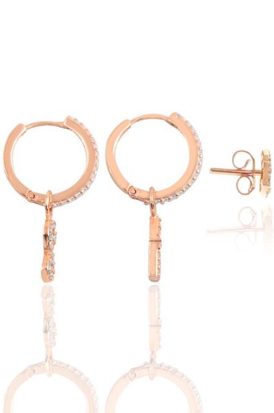 Gümüş rose zirkon taşlı kombin üçlü küpe seti SGTL11793ROSE