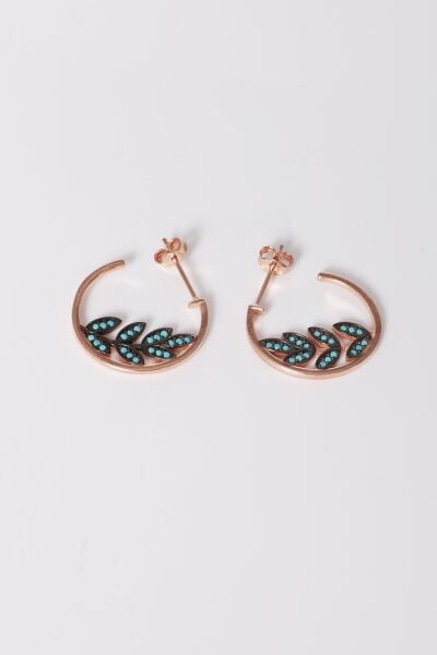 925 ayar gümüş küpe rose turkuaz taşlı yaprak modeli halka küpe. SGTL13166MAVI