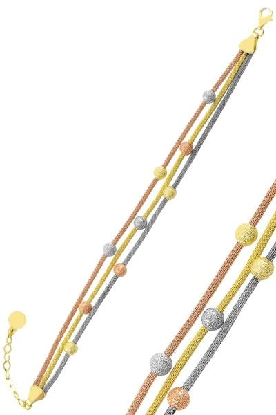 Gümüş altın yaldızlı üçlü  italyan hasır örgülü , rodaj ve rose renkli   dorissa dorica bileklik  SGTL11313RENKLI