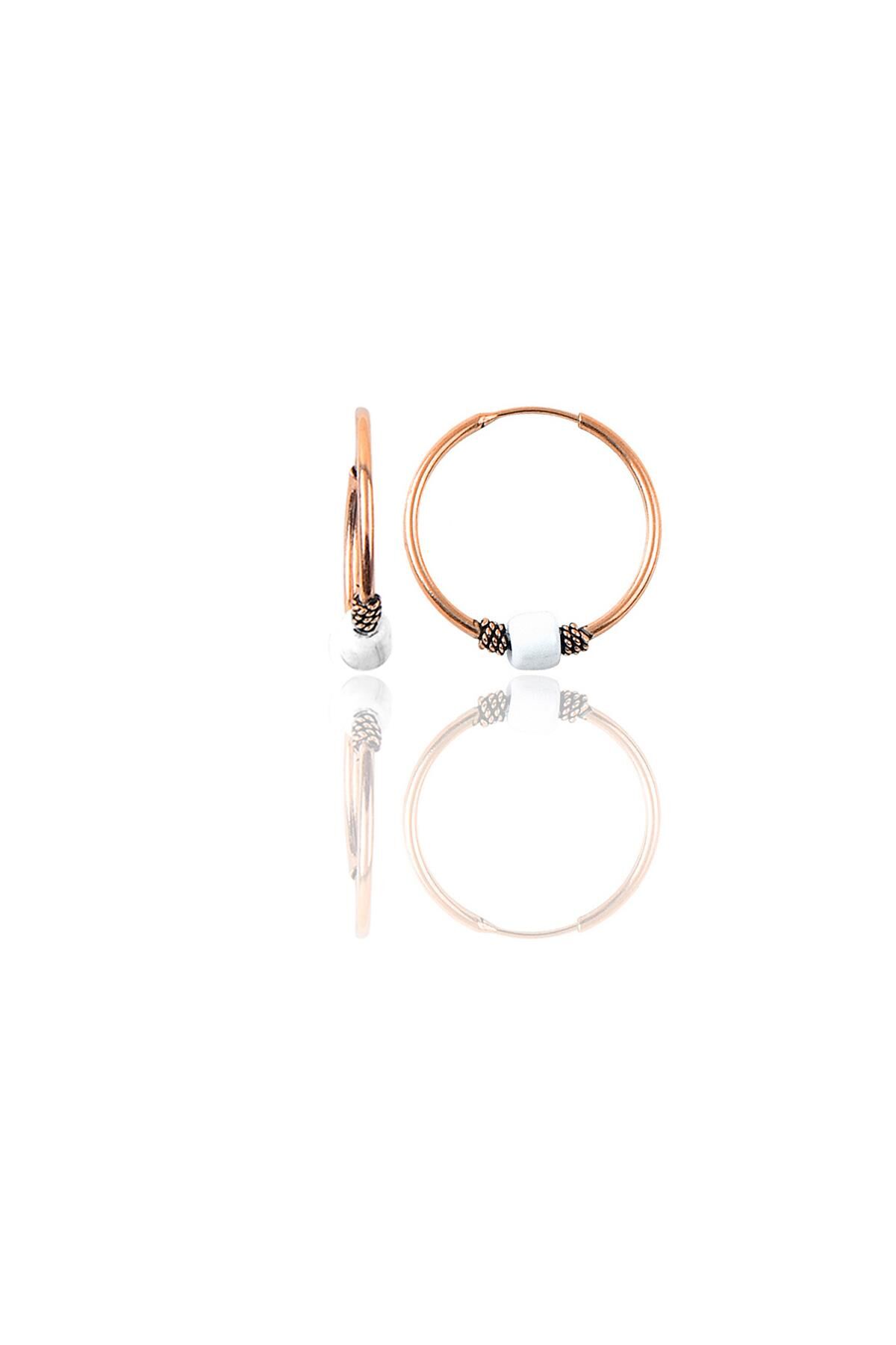 Gümüş rose 17 mm  beyaz taşlı halka küpe SGTL11264ROSE