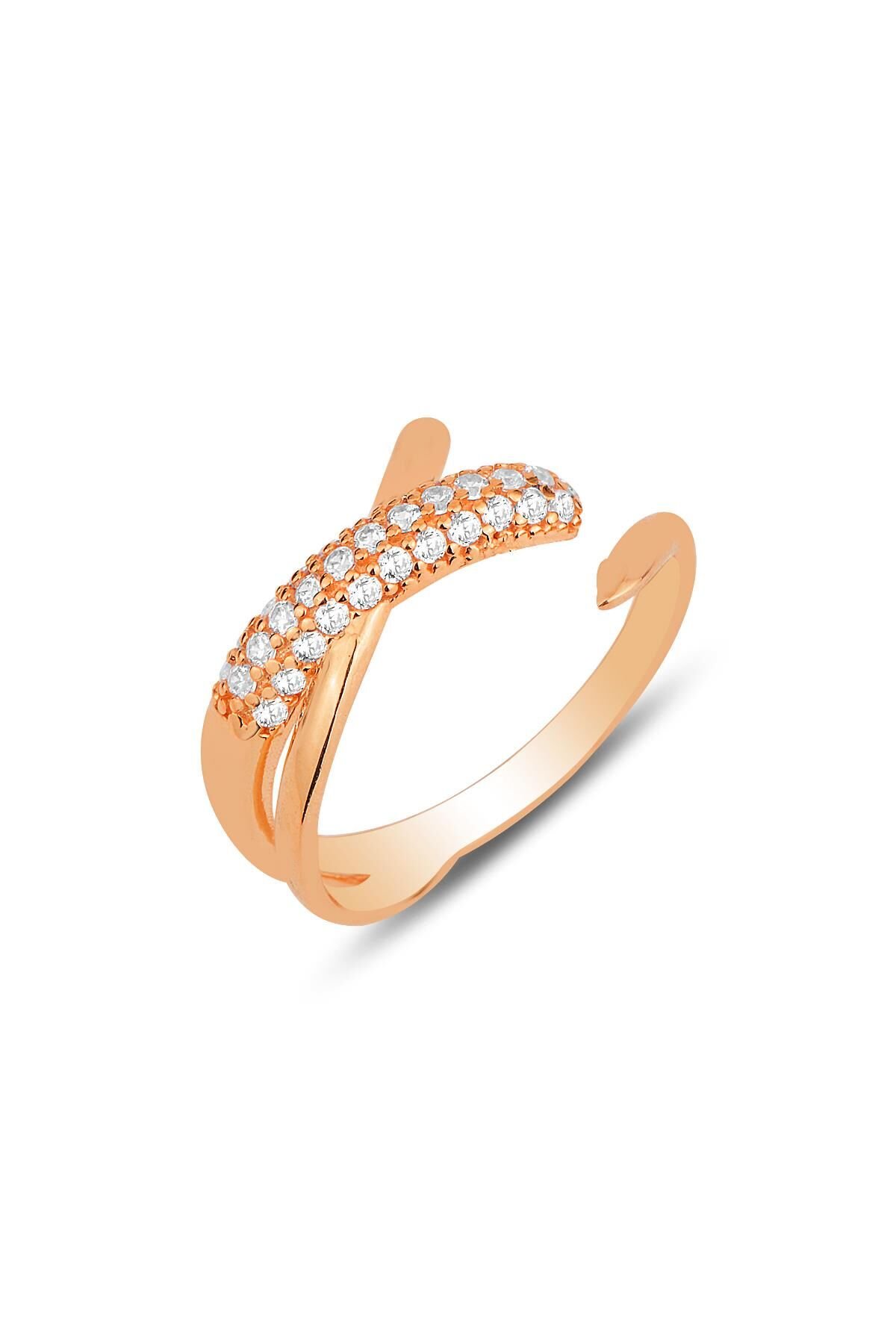 Gümüş rose zirkon taşlı trend ayarlamalı yüzük SGTL12166ROSE