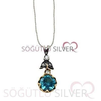 Akuamarin taşlı otantik kolye SGTL8412