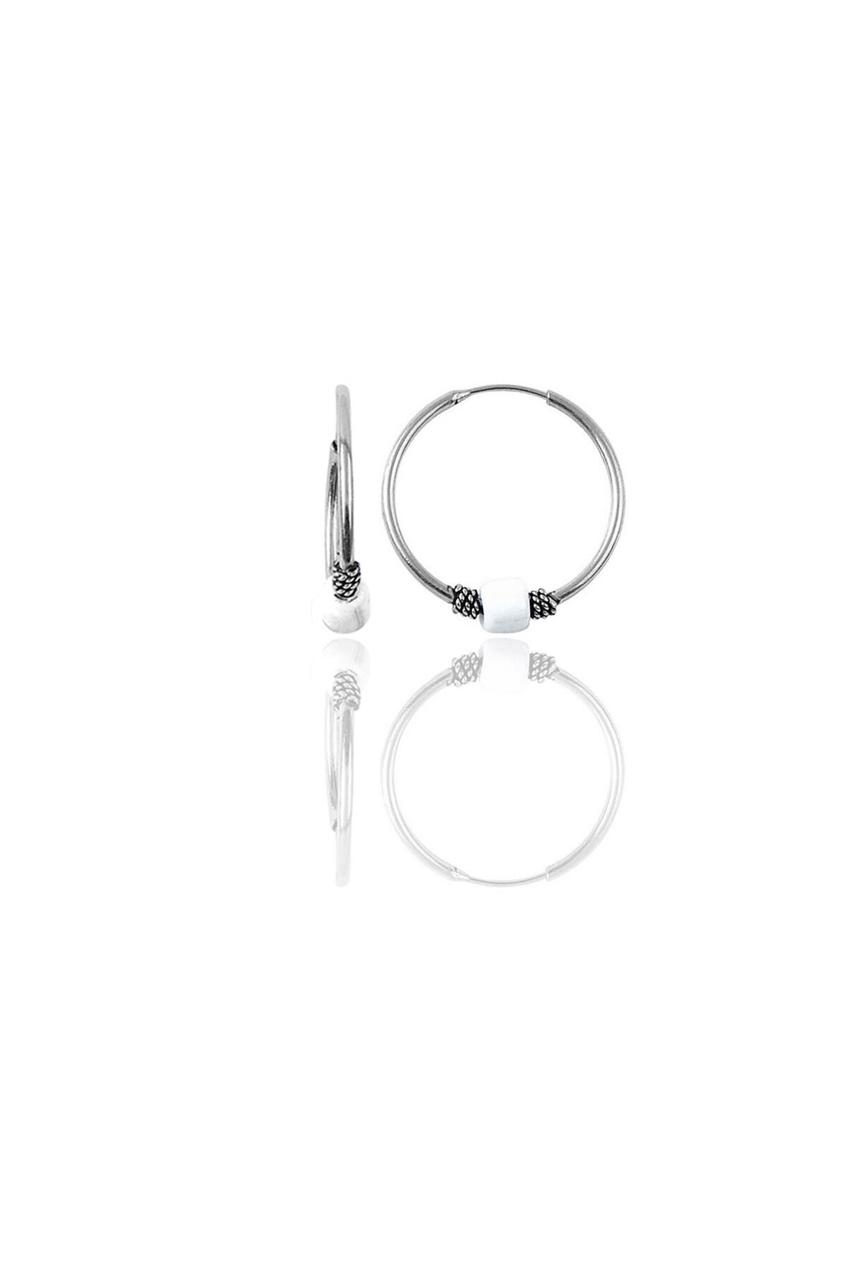 Gümüş 17 mm beyaz taşlı halka küpe SGTL11264RODAJ