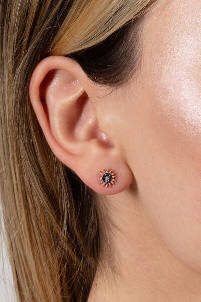 925 ayar gümüş küpe rose renkli zirkon taşlı güneş modeli küpe SGTL13167RENKLI