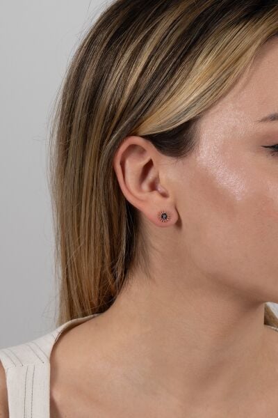 925 ayar gümüş küpe rose renkli zirkon taşlı güneş modeli küpe SGTL13167RENKLI