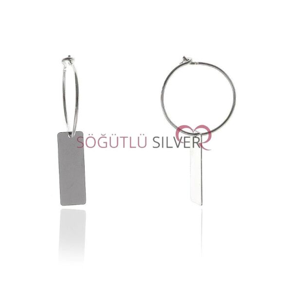 Dikdörtgen Rodyum Gümüş küpe SGTL5654
