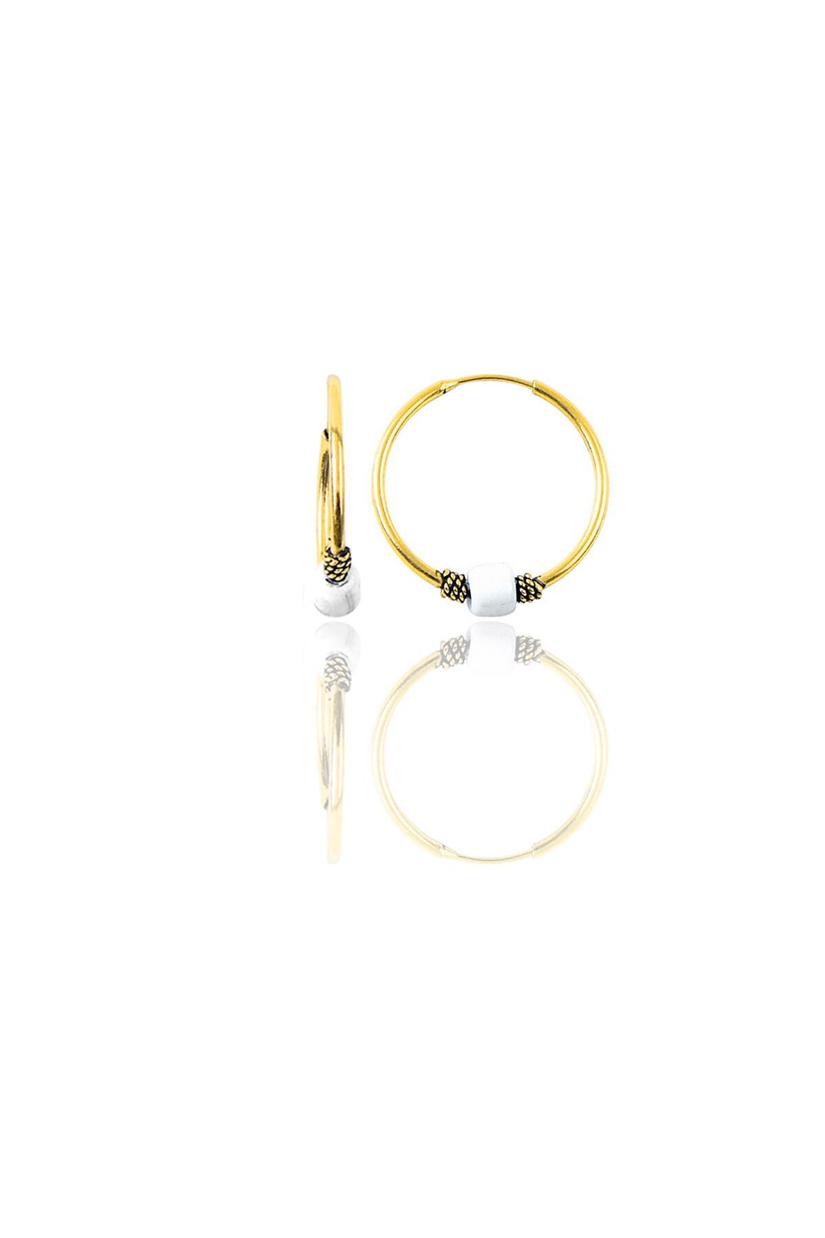 Gümüş altın yaldızlı 17 mm  beyaz taşlı halka küpe SGTL11264GOLD