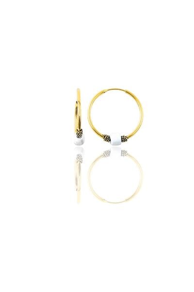 Gümüş altın yaldızlı 17 mm  beyaz taşlı halka küpe SGTL11264GOLD