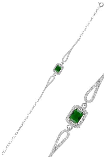 Gümüş rodyumlu pırlanta modeli yeşil  zirkon taşlı  baget  bileklik  SGTL11311YESIL