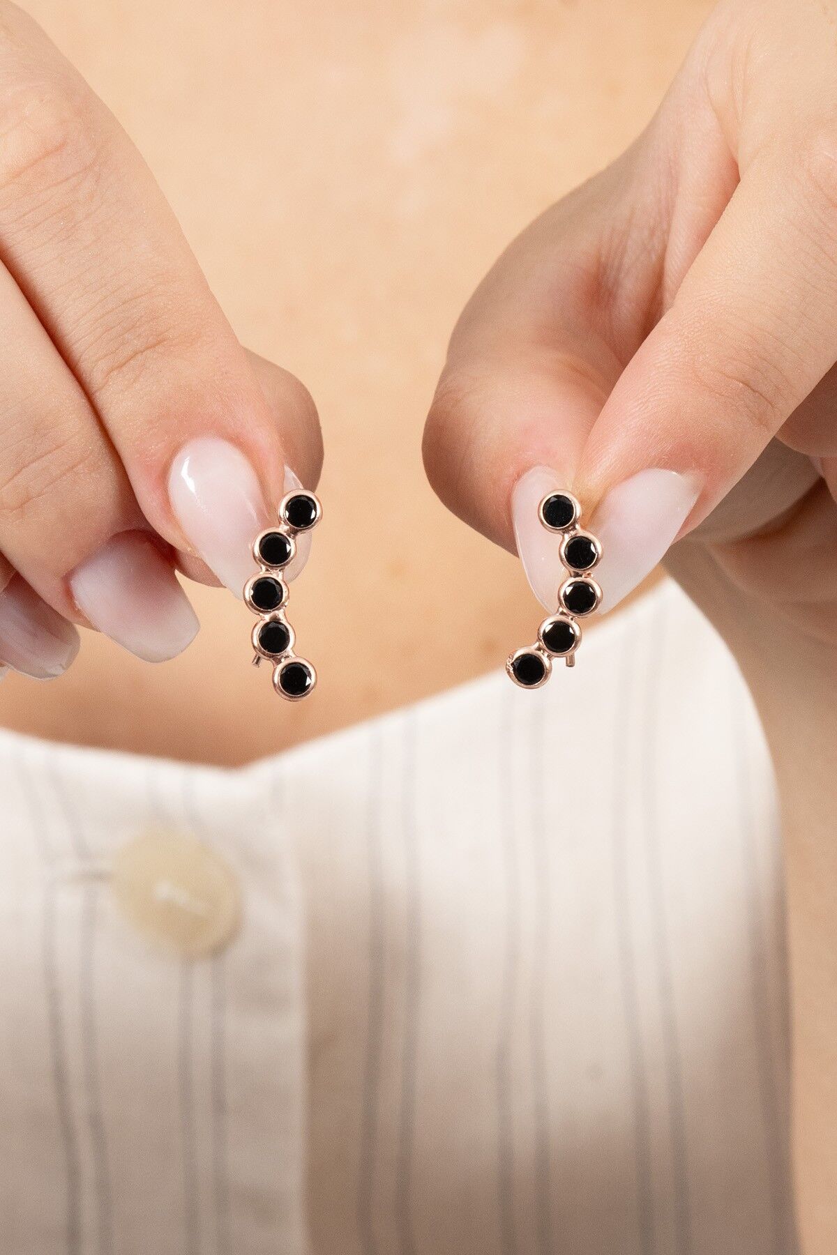 925 ayar gümüş küpe rose onix siyah sıra taşlı özel tasarım küpe SGTL13169SIYAH