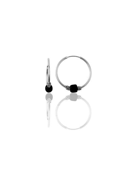 Gümüş 17 mm  siyah taşlı halka küpe SGTL11263RODAJ