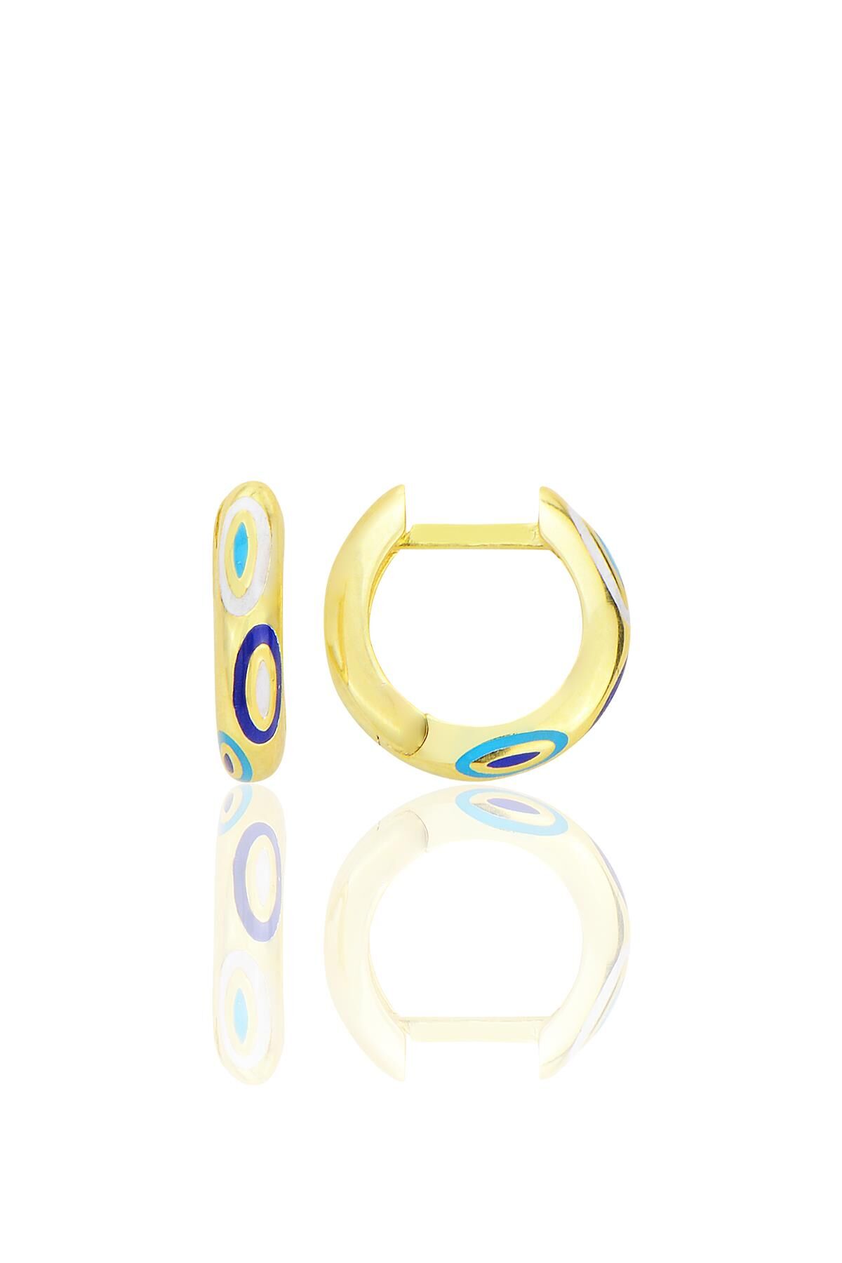 Gümüş altın yaldızlı nazar mineli fortuna halka küpe SGTL12704GOLD