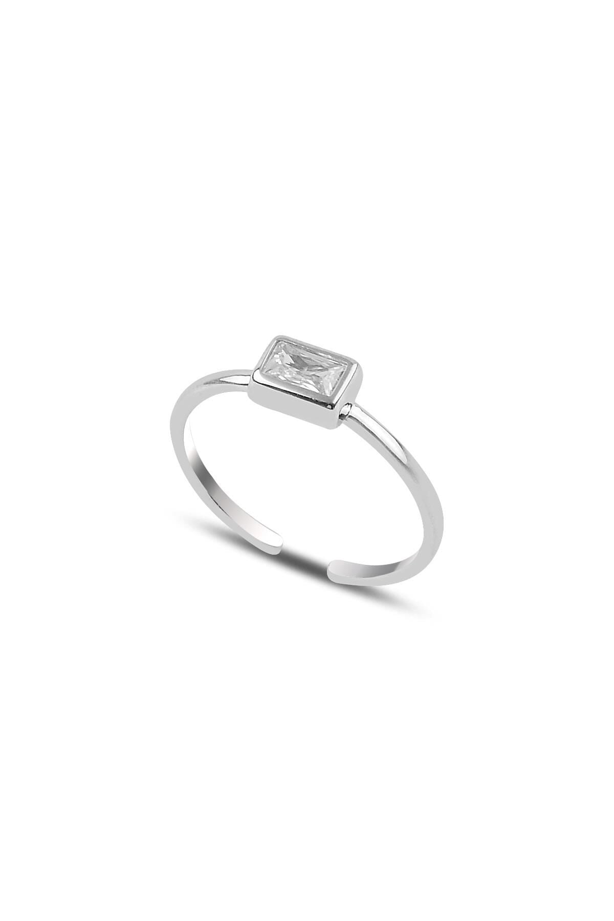 Gümüş rodyumlu Baget taşlı ayarlamalı yüzük SGTL11886RODAJ