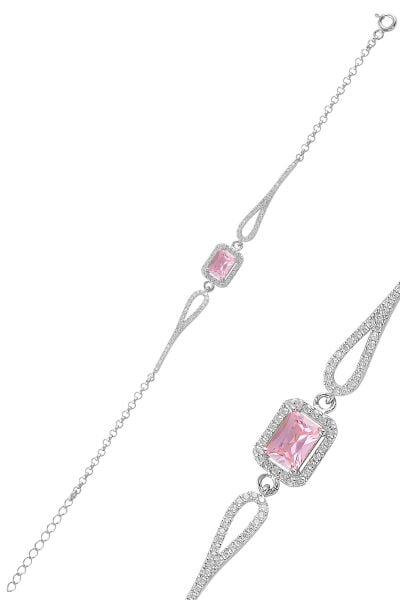 Gümüş rodyumlu pırlanta modeli pembe  zirkon taşlı  baget  bileklik  SGTL11311PEMBE
