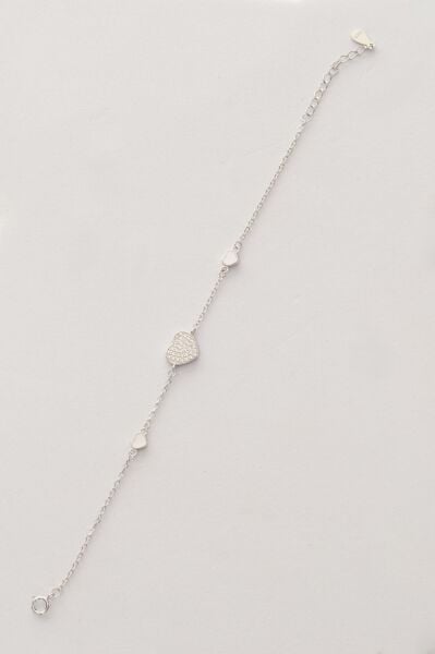 Gümüş rodyumlu zirkon taşlı kenar kalpler beyaz mineli kalp bileklik SGTL12636RODAJ