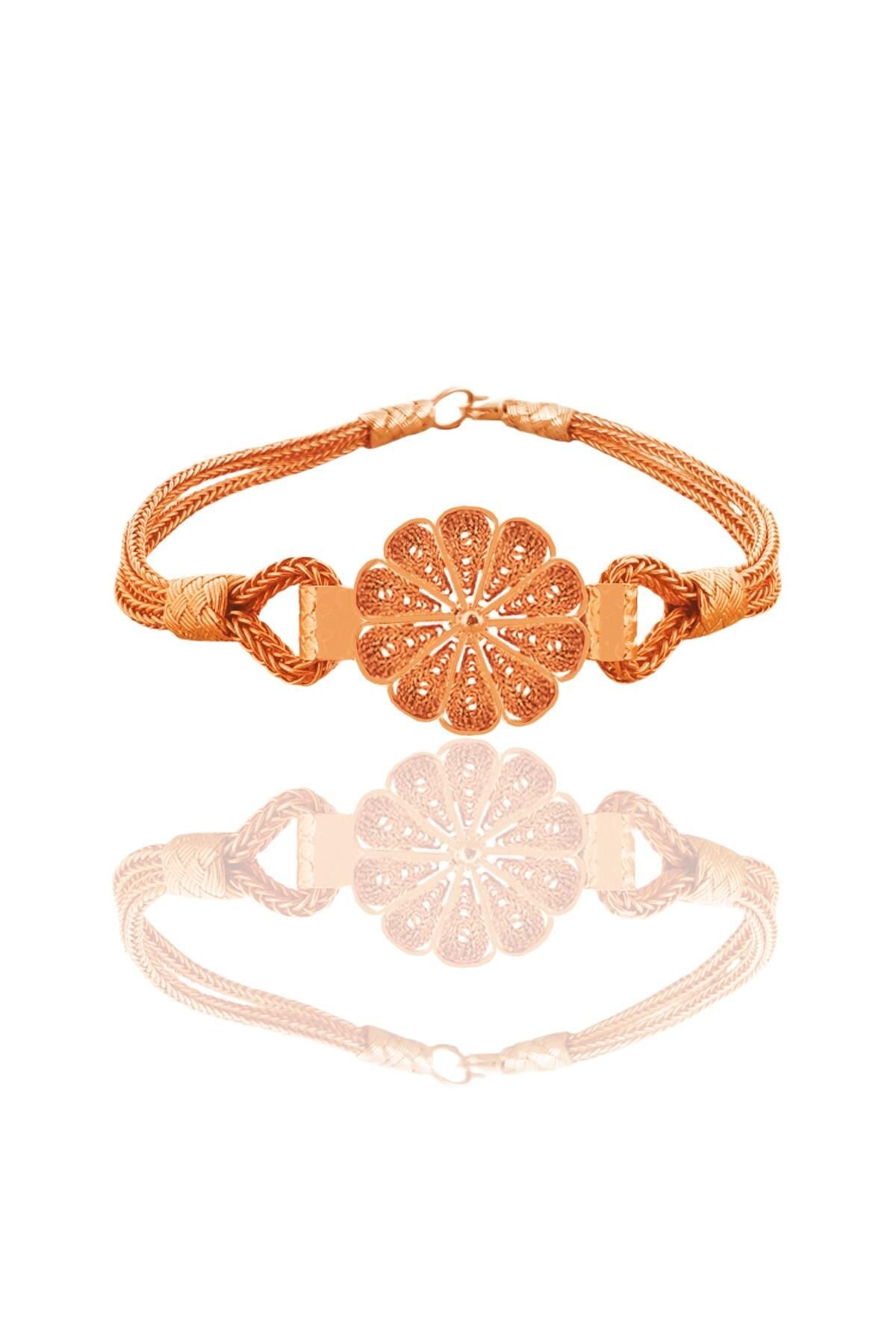 Gümüş rose el işi telkari ve kazaziye işlemeli papatya bileklik SGTL11983ROSE