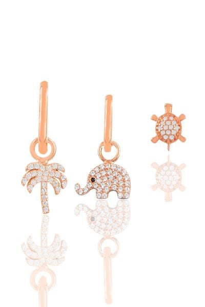 Gümüş rose zirkon taşlı  Kombin Üçlü Küpe Seti SGTL11788ROSE
