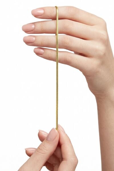 925 Ayar Gümüş Bileklik Gold Ezme Balıksırtı Bileklik (İtalyan Yassı Örgü) SGTL13595GOLD