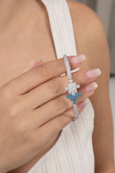 925 ayar gümüş bileklik rodyumlu turkuaz ve zirkon taşlı asansörlü yapboz modeli bileklik SGTL13170RODAJ