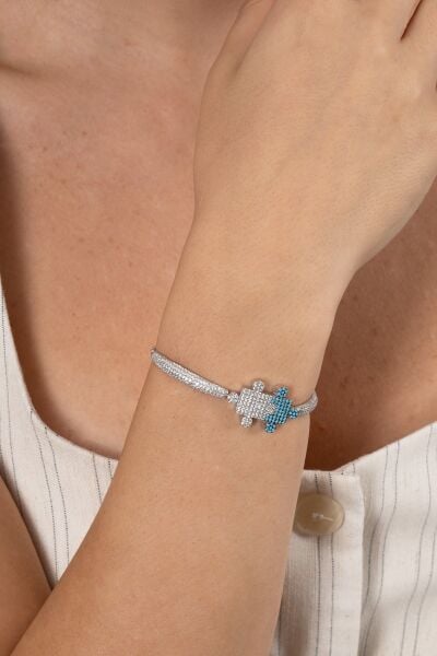 925 ayar gümüş bileklik rodyumlu turkuaz ve zirkon taşlı asansörlü yapboz modeli bileklik SGTL13170RODAJ