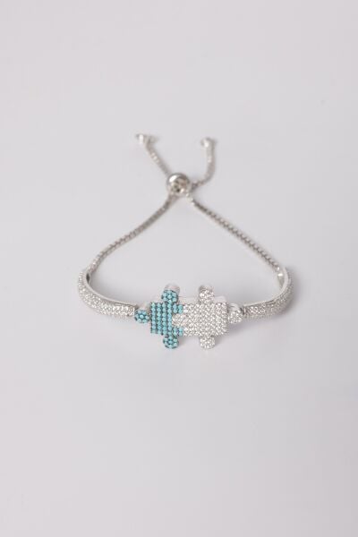 925 ayar gümüş bileklik rodyumlu turkuaz ve zirkon taşlı asansörlü yapboz modeli bileklik SGTL13170RODAJ
