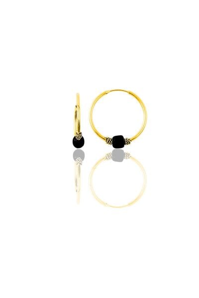 Gümüş altın yaldızlı 17 mm  siyah taşlı halka küpe SGTL11263GOLD