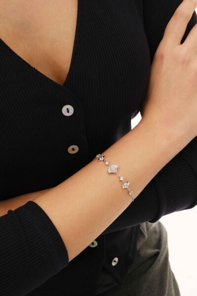 Gümüş rodyumlu kedi gözü ve zirkon taşlı doğa tılsımı bileklik SGTL12637RODAJ