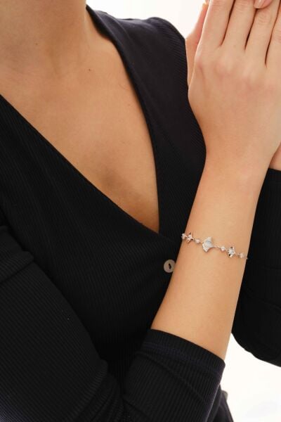 Gümüş rodyumlu kedi gözü ve zirkon taşlı doğa tılsımı bileklik SGTL12637RODAJ