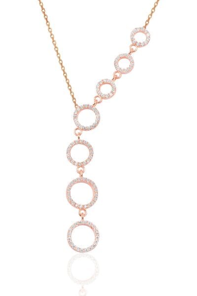 Gümüş rose zirkon taşlı kayan halkalar kolye SGTL10238ROSE