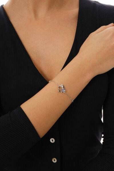 Gümüş rodyumlu ay taşı ve zirkon taşlı gökyüzünün cazibesi mavi gezegen bileklik SGTL12638RODAJ